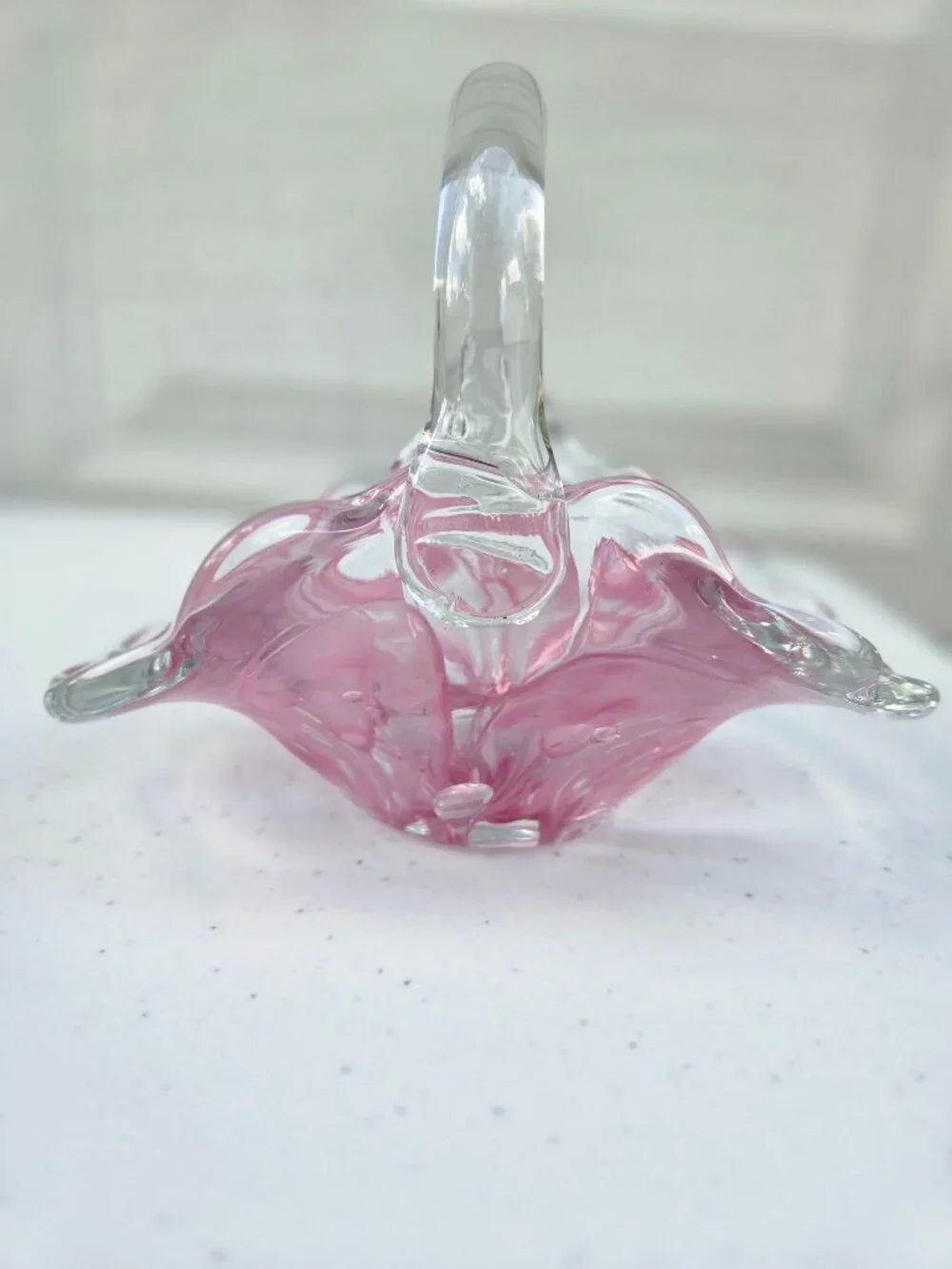 Kerry Zimmerman 1989 Handcrafted Glass Basket With Pink Floral Design